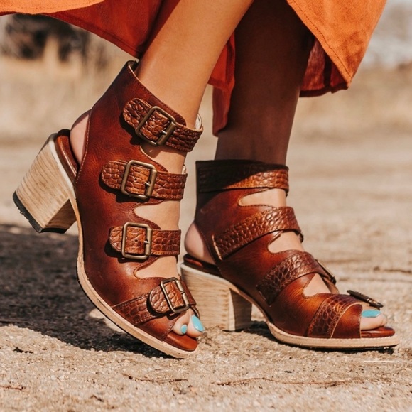 Freebird by Steven Shoes - FREEBIRD by Steven Leather Bootie Sandals 'Quail' Cognac Multi Size 8 New in Box